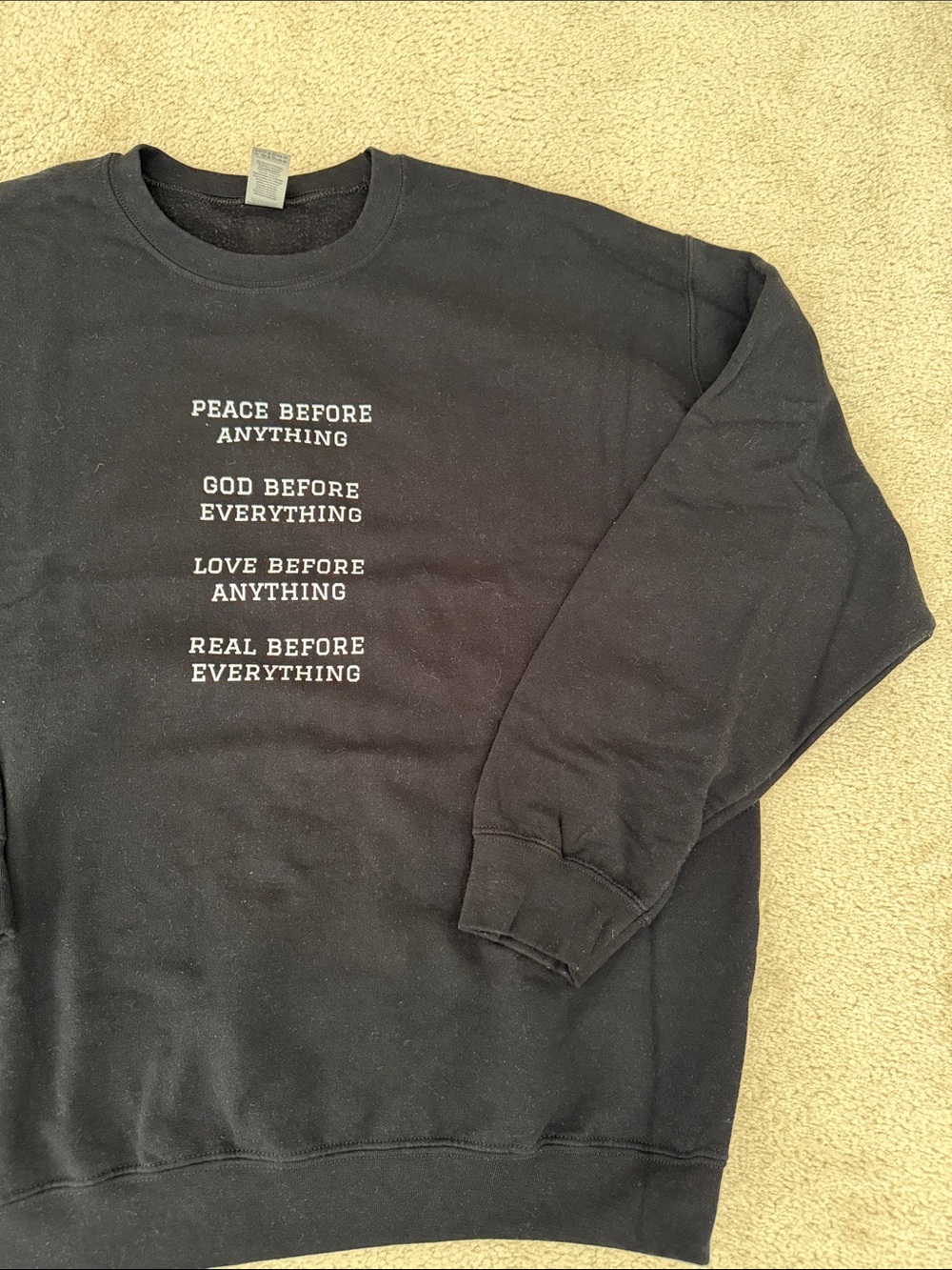 Gildan Black Crewneck Sweatshirt with White Inspirational Text